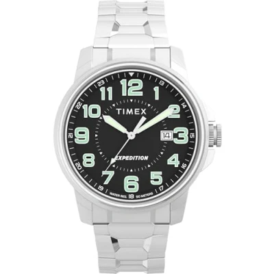 Image of Timex Men&#039;s Expedition Field 40 mm Watch Stainless Steel Expansion Band Black Dial IP Case TW4B31300