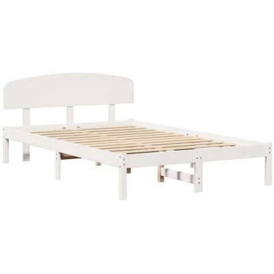 Image of vidaXL Bed Frame with Headboard White 120x200 cm Solid Wood Pine