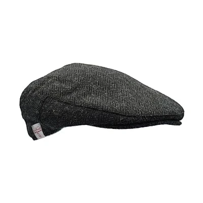Image of WALKER AND HAWKES Men&#039;s Grey Brown 100% Scottish Harris Tweed Oakmoor Flat Cap Gun Metal X Large (60cm)