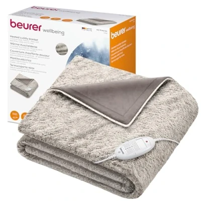 Image of Beurer HD75 Cosy Nordic Electric Blanket with 6 Temperature Settings, Soft Heated Throw Luxurious Faux Fur, Automatic Switch Off &amp; Safety System, Machine Washable, 180 x 130 cm, 100 watts