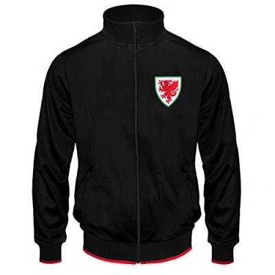 Image of Wales Cymru FAW Official Football Gift Mens Retro Track Top Jacket Black XXL