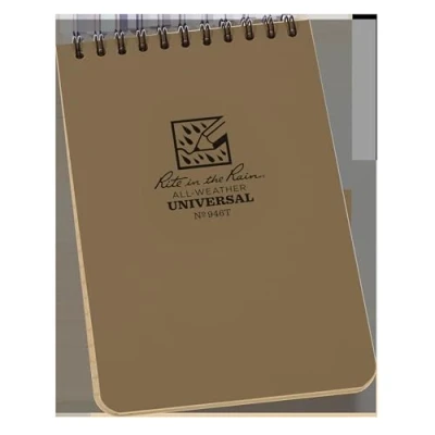 Image of Rite in the Rain Waterproof Paper Pocket Notebook Top Spiral Bound Tan 4 x 6 Inch Cover Polydura 19 Gauge 100 Pages 50 Sheets Wire o Binding Imperial &amp; Metric Rulers Covnersaion table Map Scale