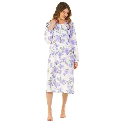 Image of Undercover Ladies Roses Jersey Long Sleeve Nightie 0206 Lilac 22 24