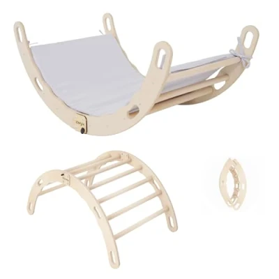 Image of MAMOI® Toddler climbing frame indoor with cushion, Cushion for toddlers, Baby kids dome, Wooden triangle children from 1/2/3 years