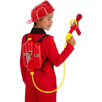 Image of Smiffys Firefighter Super Soaker Kit Long Range Backpack &amp; Hat, Boys Fancy Dress, Child Dress Up Accessories
