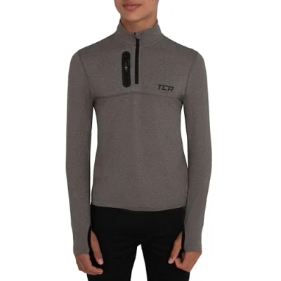 Image of TCA Fusion Gym Tops for Boys Training Long Sleeve Running Top Clothes Castlerock Grey Marl/Castlerock Marl, 6 8 Years