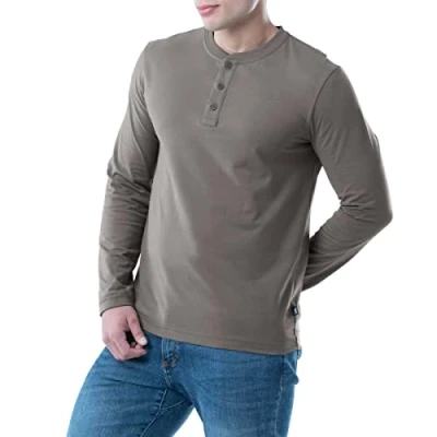 Image of Lee Men&#039;s Long Sleeve Soft Washed Cotton Henley T Shirt, Smoked Pearl, 34/36