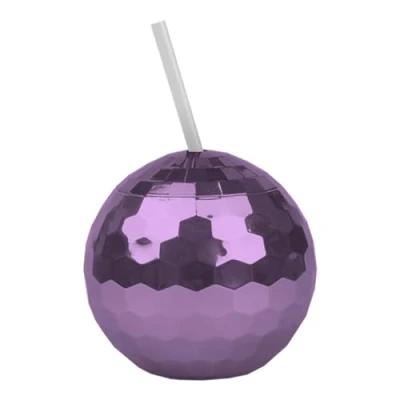 Image of Gem Imports Purple Disco Ball Tumbler with Straw 500ml