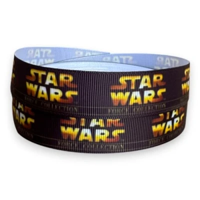 Image of 2m x 22mm Wide Star Wars Black &amp; Yellow Ribbon for Personalised Birthday Cake Decoration Decorating Ideas Present Gift Wrap Bows or Wrapping Box Bags Cards Art Craft Toppers