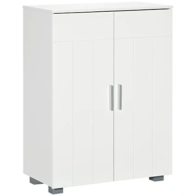 Image of kleankin Modern Bathroom Floor Cabinet, Free Standing Linen Storage Cupboard with 3 Tier Shelves, White