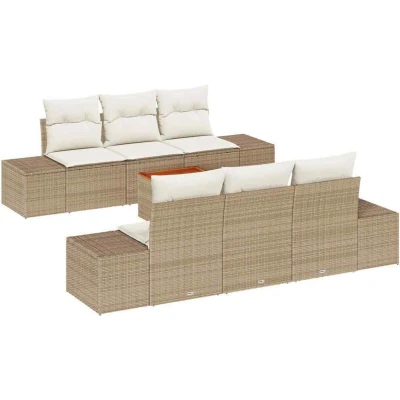 Image of vidaXL Garden Sofa Set 7 pcs Beige, white Medium Rattan and polyester