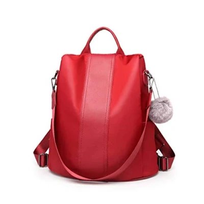 Image of Miss Lulu Women&#039;s Small Backpack Travel Rucksuck in Nylon, Suitable for School Camping Cylce Outdoor (Burgundy)