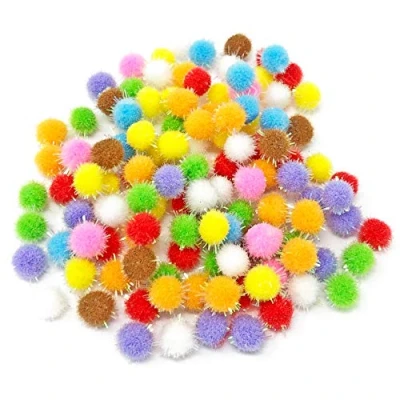 Image of Wedding Touches 10mm Multicoloured GlitterMini Pom Poms Small Fluffy Craft Embellishments (250)