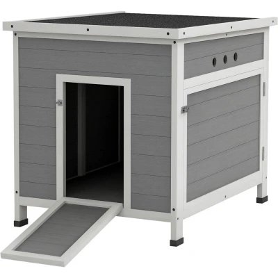 Image of PawHut Wooden Duck House, Poultry Coop w/ Double Doors, Openable Roof, Grey