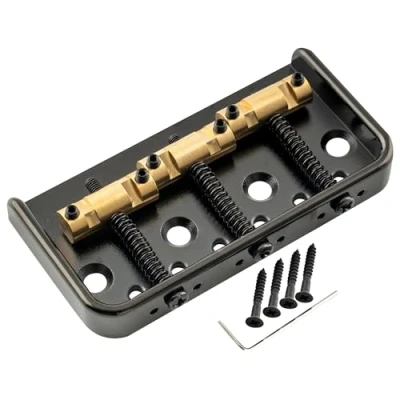 Image of Musiclily Ultra 54mm Aluminum Short Plate Vintage Tele Bridge with Brass Compensated 3 Saddle for Style Electric Guitar, Black