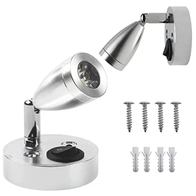 Image of ICOUVA 12V Led Spot Reading Light,Warm Light with Adjustable Switch Warm for Camper Van Caravan Boat Interior Light,360Rotate Car Silver 2Pcs