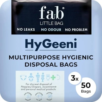 Image of Fab Little Bag HyGeeni Nappy Disposal Bags, 150 Pack Multipurpose Sanitary Bags for Nappies, Adult Incontinence, Medical Waste, Ostomy No Mess, Odour Eco Friendly