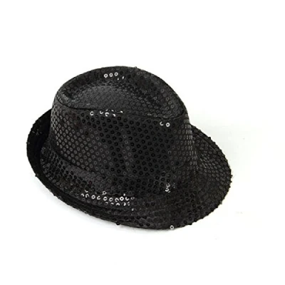 Image of HOT Fashion Adult Unisex Fedora Trilby Gangster Sequin HAT Glittery JAZ Cap Hiphop Fancy Dress (Black)