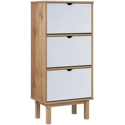 Image of vidaXL Shoe Cabinet OTTA with 3 Drawers Brown&amp;White Solid Wood Pine