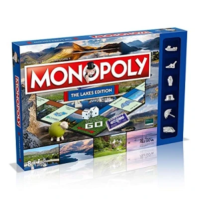 Image of Winning Moves The Lakes Monopoly Board Game, Advance to Scafell Pike, Wray Castle and Windermere, 26 players makes a great gift for aged 8 plus