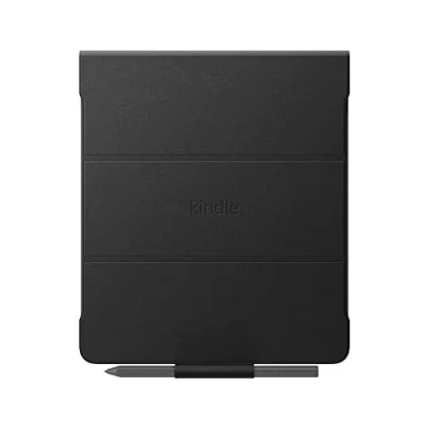 Image of Amazon Kindle Scribe Leather Folio Case with Magnetic Attach (only fits Scribe), slim and lightweight cover, Black