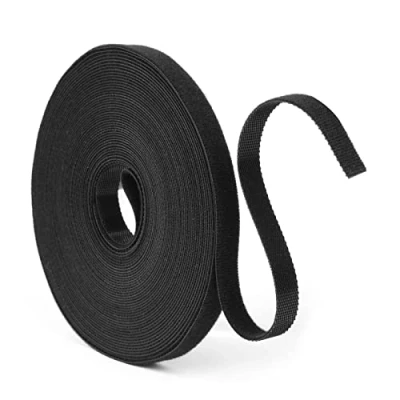 Image of URAQT Fastening Tape Hook and Loop Cable Ties, 10mm x 10m Reusable Self Adhesive Ties Straps for Management, Cord Organizer Straps, Black (10m)
