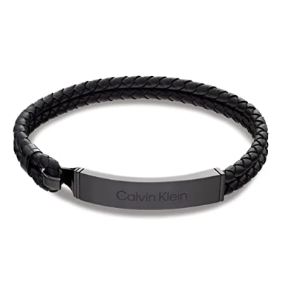 Image of Calvin Klein Men&#039;s CK ICONIC FOR HIM Collection Leather Bracelet Black 35000406