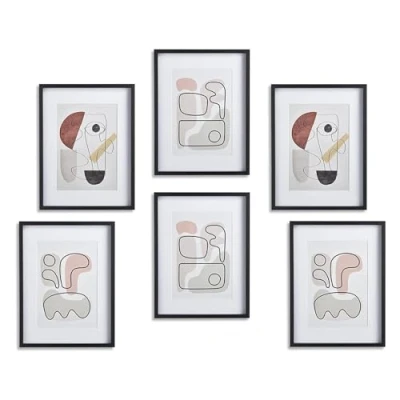 Image of nielsen 6 Piece Photo Frame Set 30x40cm, Wood Picture Frame, Black with White Mount to fit A4 Poster, Abstract Prints included