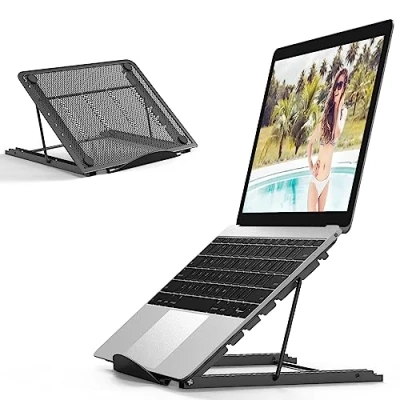 Image of Jumkeet Laptop Stand,Foldable Portable Ventilated Desktop Holder,Universal Lightweight&amp;Adjustable Ergonomic Tray Mount Compatible with iM(ac)/Laptop/Notebook Computer/Tablet (Black)
