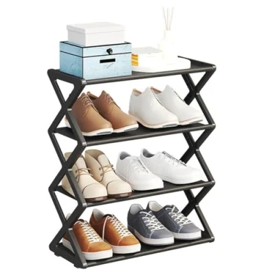 Image of jayzee X Shaped Shoe Rack for Home Assembly Shoecase Students Dormitory Dustproof Storage Shelf Black