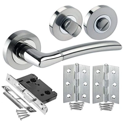 Image of Duo Chrome Bathroom Door Handles Pack with Lock, Turn and Hinges H750024D HB1