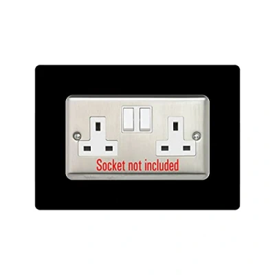 Image of ewolds Double Socket Surround, square acrylic back panel finger plate, decorative frame for neat and tidy finish, font colour:black