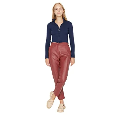 Image of Trendyol Women High Waist Straight Leg Cigarette Pants Trousers Brown