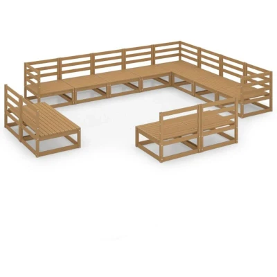 Image of vidaXL 12 Piece Garden Lounge Set Honey Brown Solid Pinewood