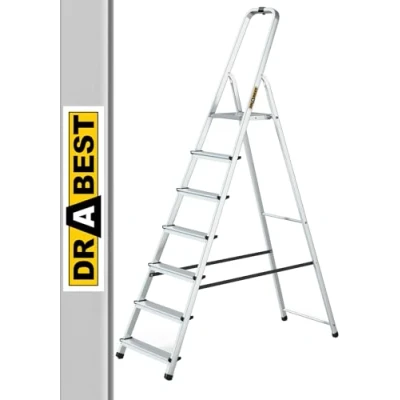 Image of Drabest Aluminum 7 Step Household Ladder 125 KG Capacity with Safety Rail &amp; Work Platform Ladders Multi Purpose 50 x 215 12 cm