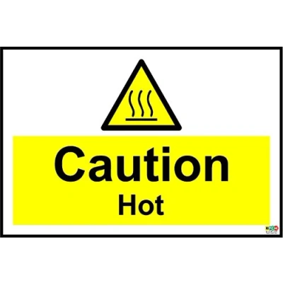Image of Caution hot Sign Self Adhesive Vinyl 150mm x 100mm