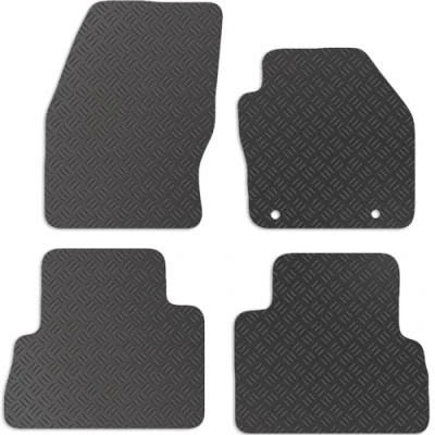 Image of Carsio Rubber Car Mats For Ford C Max (round clips) 2013 2015 Tailored Fit Floor Mat Set Complete Accessory Black Custom Fitted All Weather &amp; Heavy Duty, Anti Slip Backing with Clips