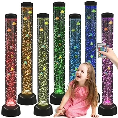 Image of Playlearn Large Bubble Tube Floor Novelty lamp with Fish &amp; LED Lights 105cm Silver, Black