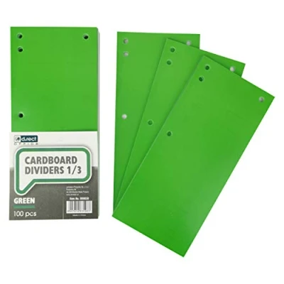 Image of D.RECT Pack of 100 Cardboard Dividers Paper Separation Strips 1/3 A4 Sheet, 11x24cm, 160g for Perfect Binders Divider Green