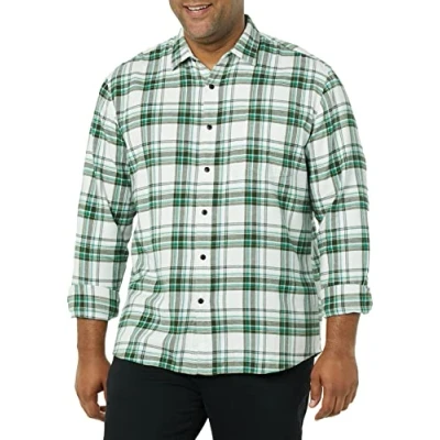 Image of Amazon Essentials Men&#039;s Long Sleeve Flannel Shirt (Available in Big &amp; Tall), White Plaid, XS