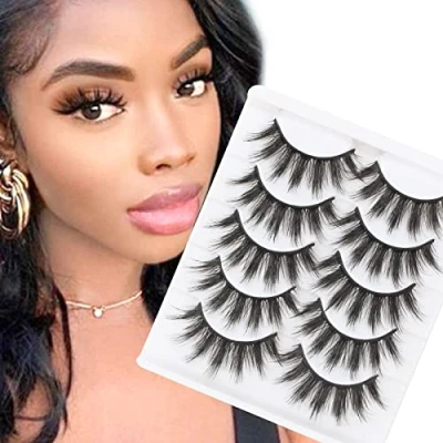 Image of False Lashes Mink Natural Eyelashes 3D Faux Wispy Short Fluffy Look 5 Pairs Pack by Glowingwin