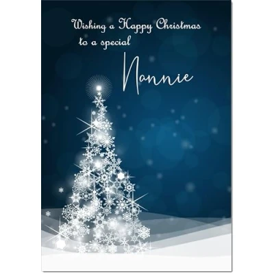 Image of doodlecards Nannie Christmas Card Blue Contemporary Tree Medium Size for with Plain Envelope