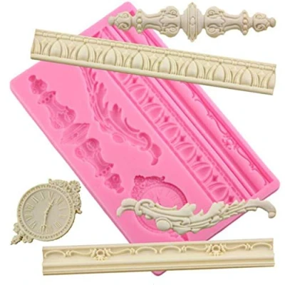 Image of DIY European Frame Cake Border Silicone Mold Baroque Scroll Relief Fondant Cupcake Edge Decorating Tools Candy Chocolate Gumpaste Mould, Resin Clay Making Mold, Baking Mat Lace Pad Bakeware