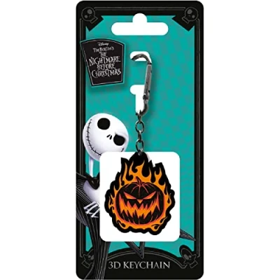 Image of Pyramid International The Nightmare Before Christmas Keyring (Flaming Pumpkin Design) Keychain with Clip, Great Gifts Official Merchandise