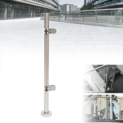 Image of KiwiHood Glass Railing Post Stainless Steel Balustrade Handrail Fence Staircase Balusters with Clamp for Pool Garden Balcony (90cm Corner Post)