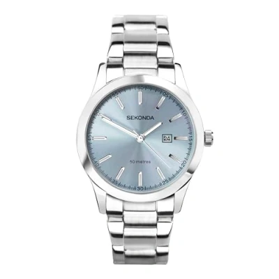 Image of Sekonda Taylor Ladies 34mm Quartz Watch in Blue with Analogue Date Display, and Silver Stainless Steel Strap 40404