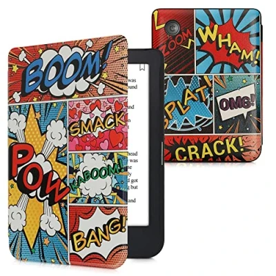 Image of kwmobile Case Compatible with Kobo Clara 2E / Tolino Shine 4 eReader Cover Comic Book Symbols Multicolor