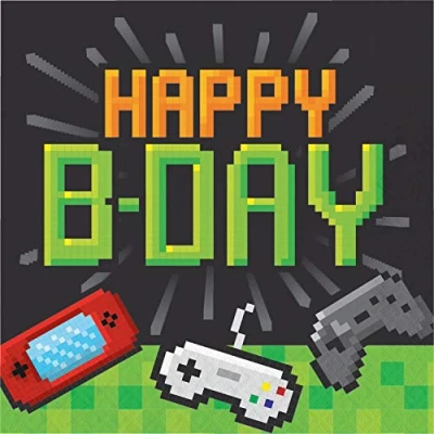 Image of Creative Converting PC336036 Video Game Party Controllers Happy B Day Lunch Napkins 16 Pcs, Paper, Multicolor