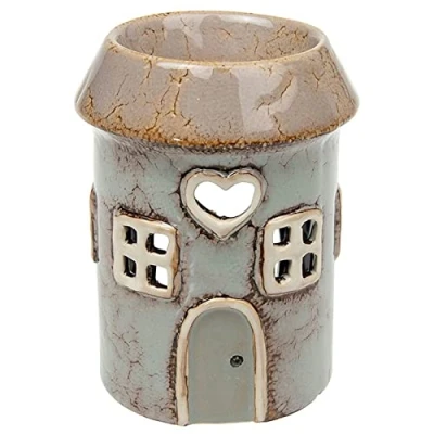 Image of Shudehill Giftware Village Pottery Round Grey House Ceramic Tealight Holder and Warmer Wax Melts Oil