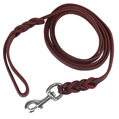 Image of Leather Dog Lead Braided Brown Pet Leash Training Rope Walking Leads for Medium Large Dogs (3.94ft)